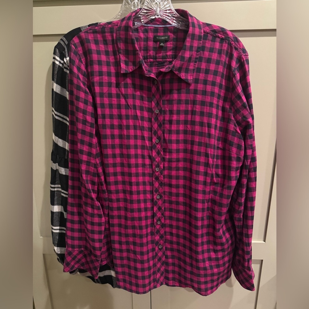 NWOT Talbots Fuchsia and Navy Plaid Shirt SZ XL